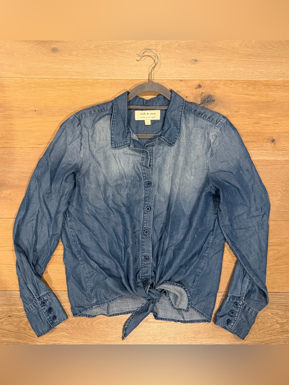 CLOTH & STONE Chambray Denim Button Front Tie-Front Shirt Size S